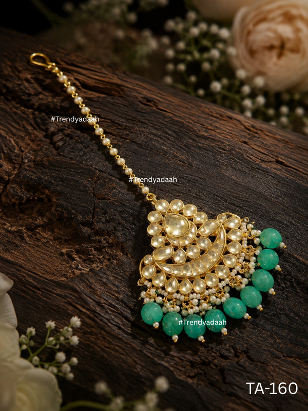 Emerald Glow Pearl Beaded Kundan Headpiece