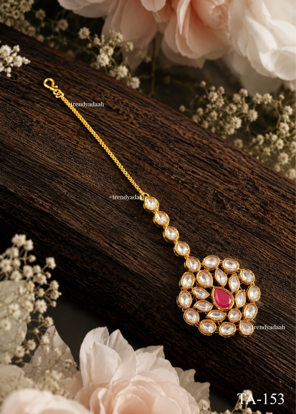 Ruby Core Floral Oval Kundan Maang Tikka