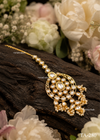 Bordered Chandbali Kundan Maang Tikka with Green Bead Cluster