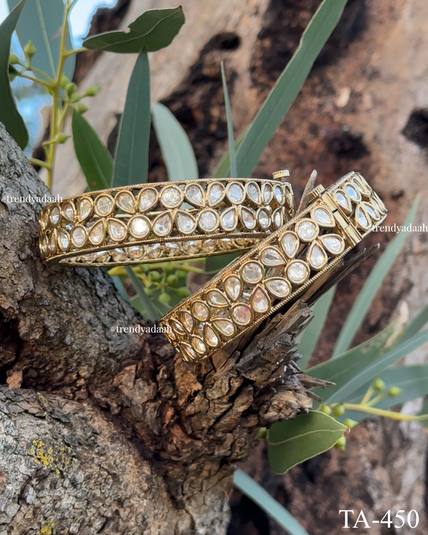 Teardrop & Oval Dual-Line Kundan Bangles