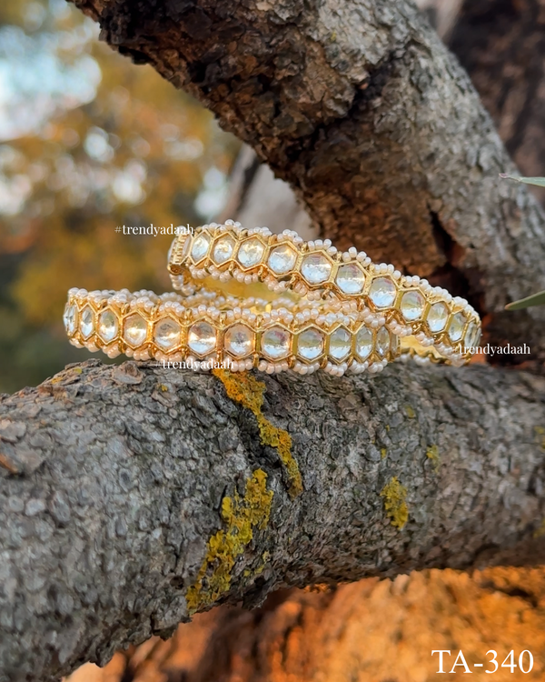 Micro-Pearl Framed Round Kundan Bangles