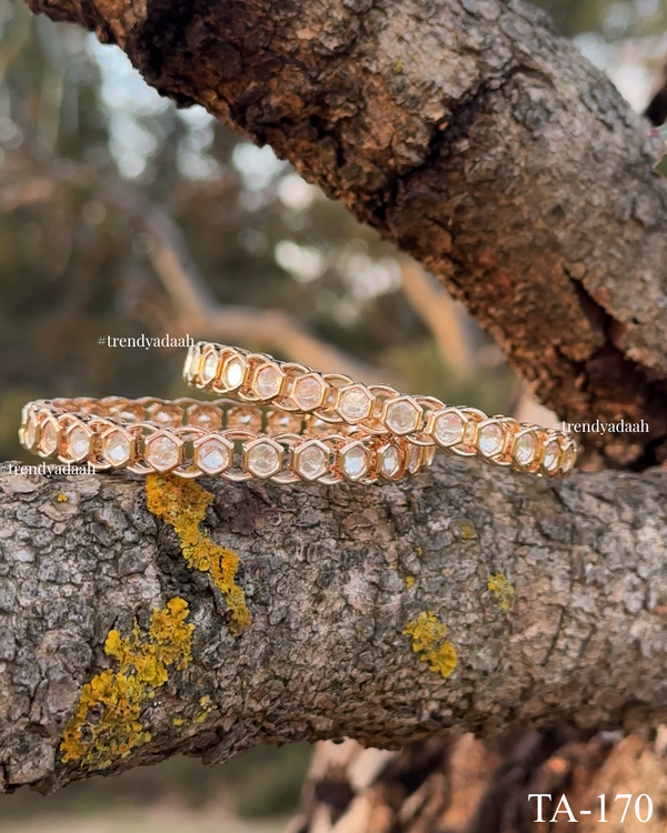 Bezel-Set Hexagonal Kundan Gold Bangles