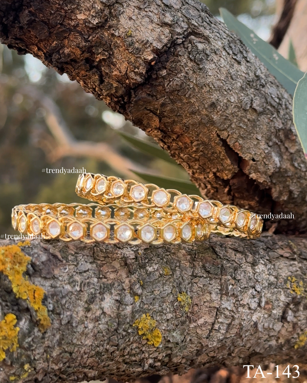 Bezel-Set Hexagonal Kundan Gold Bangles