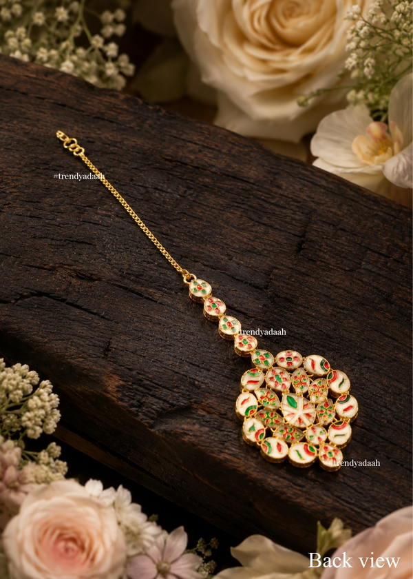 Ruby Core Floral Oval Kundan Maang Tikka