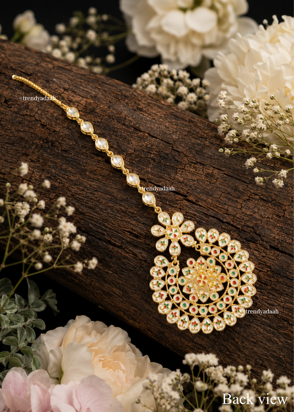 Ruby Crescent Floral Kundan Maang Tikka