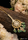 Bordered Chandbali Kundan Maang Tikka with Green Bead Cluster