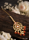 Bordered Chandbali Kundan Maang Tikka with Green Bead Cluster