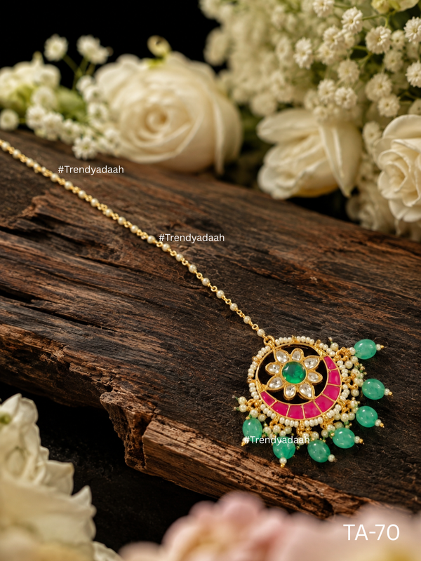 Pink & Green Chandbali Maang Tikka