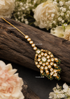 Bordered Chandbali Kundan Maang Tikka with Green Bead Cluster